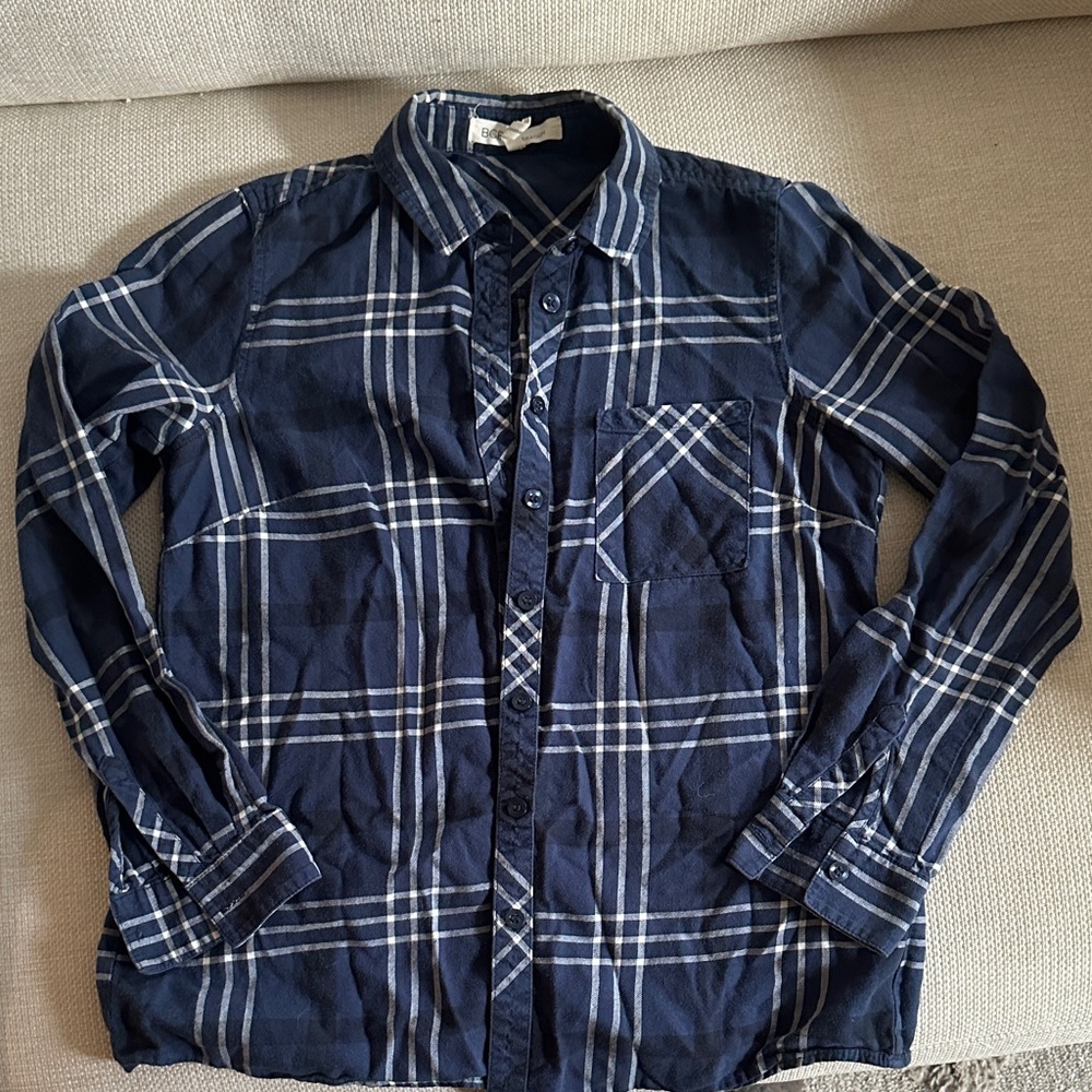 BCBGeneration Navy Plaid Button Down Shirt